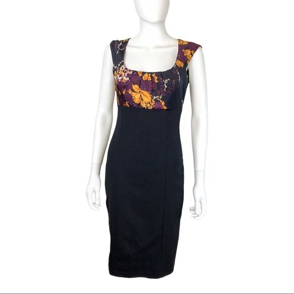 Elie Tahari Floral Bodycon Dress Silk Blend Purple & Black Knee-length Sz 4 - Picture 1 of 7